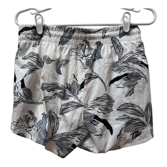 White Black Floral Print Athletic Shorts Women's Elastic Waist Quick Dry - Picture 2 of 7